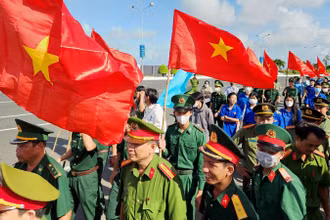 Lực lượng vũ trang, đoàn viên thanh niên tỉnh Kiên Giang diễu hành hưởng ứng Tháng hành động phòng, chống ma túy, Ngày Quốc tế phòng, chống ma túy và Ngày toàn dân phòng, chống ma túy (26/6) năm 2023. 