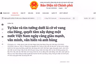 Bài viết Tự hào và tin tưởng dưới lá cờ vẻ vang của Ðảng, quyết tâm xây dựng một nước Việt Nam ngày càng giàu mạnh, văn minh, văn hiến và anh hùng. (Ảnh chụp màn hình)