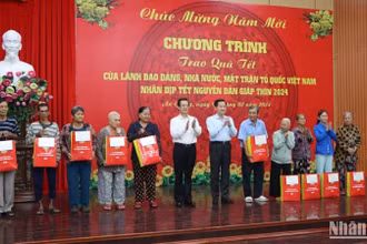 Phó Thủ tướng Lê Minh Khái tặng quà Tết cho hộ nghèo.
