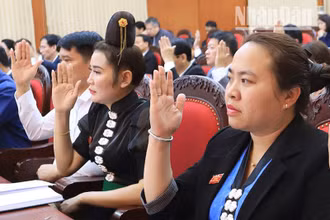 Các đại biểu biểu quyết thông qua nghị quyết về về kế hoạch đầu tư phát triển và phân bổ vốn.