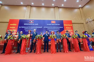 Các đại biểu cắt băng khánh thành Dự án. (Ảnh: Trịnh Dũng)