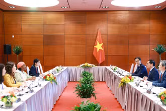 Phó Thủ tướng, Bộ trưởng Ngoại giao Bùi Thanh Sơn đã tiếp Phó Tổng Giám đốc Tổ chức Phát triển công nghiệp Liên hợp quốc (UNIDO) Fatou Haidara. (Ảnh: TTXVN)