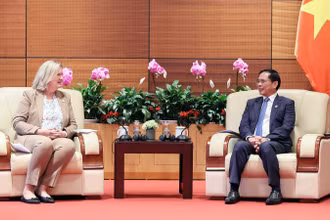 Phó Thủ tướng Chính phủ, Bộ trưởng Ngoại giao Bùi Thanh Sơn tiếp Quốc vụ khanh Bộ Ngoại giao Đan Mạch Lina Hansen. (Ảnh: VGP)