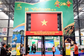 Khu gian hàng Việt Nam tại Hội chợ Trung Quốc-ASEAN CAEXPO 20, Quảng Tây, tháng 9/2023. (Ảnh: HỮU HƯNG)