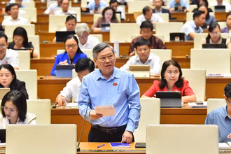 Ðại biểu Quốc hội tỉnh Kon Tum phát biểu ý kiến trong phiên thảo luận về dự thảo Luật Công đoàn (sửa đổi). (Ảnh THỦY NGUYÊN)