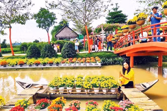 Du khách tham quan, trải nghiệm “Cánh đồng hoa hồng” ở thành phố Sa Đéc.