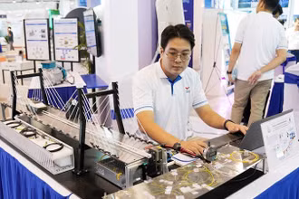 Một gian hàng trình diễn công nghệ tại sự kiện “Kết nối công nghệ và đổi mới sáng tạo Việt Nam” tại Quảng Ninh.
