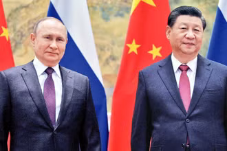 Tổng thống Nga V.Putin và Chủ tịch Trung Quốc Tập Cận Bình hội đàm tại Moscow tháng 3/2023. Ảnh | REUTERS