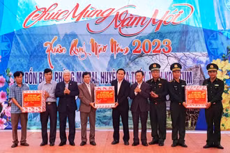 Đồng chí Đỗ Văn Chiến tặng quà Tết Nguyên đán Quý Mão 2023 cho huyện Sa Thầy, xã Mô Rai và Đồn Biên phòng Mô Rai.