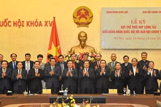 [Ảnh] Lễ ký quy chế phối hợp công tác giữa Đảng đoàn Quốc hội với Ban Nội chính Trung ương
