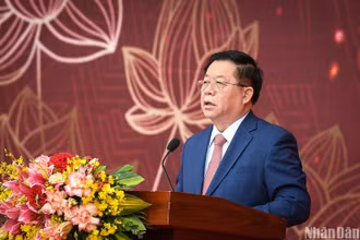 Trưởng Ban Tuyên giáo Trung ương Nguyễn Trọng Nghĩa phát biểu tại Lễ khai mạc Hội Báo toàn quốc 2023. (Ảnh: Thành Đạt)