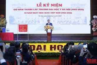 Thủ tướng Phạm Minh Chính phát biểu chúc mừng Trường Đại học Y Hà Nội. 