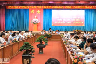 Quang cảnh Hội thảo công tác phát triển đảng viên trong học sinh, sinh viên khu vực miền trung-Tây Nguyên. 