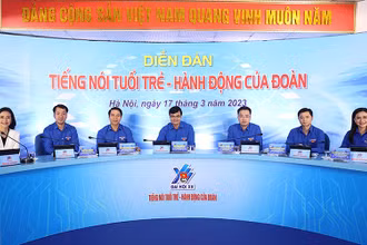 Các đồng chí trong Ban Bí thư Trung ương Đoàn tại Diễn đàn.