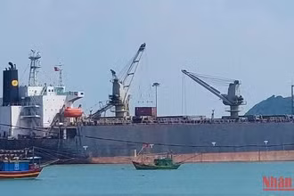 Tàu vào bốc dỡ hàng hóa ở Cảng Hòn La, tỉnh Quảng Bình.
