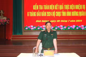 Thượng tướng Huỳnh Chiến Thắng phát biểu ý kiến tại buổi kiểm tra.