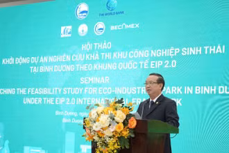 Phó Chủ tịch Ủy ban nhân dân tỉnh Bình Dương Bùi Minh Thạnh phát biểu ý kiến tại hội thảo.
