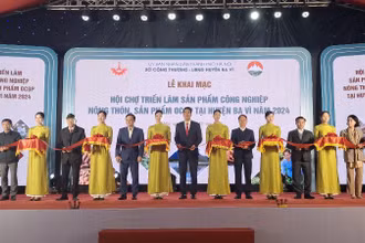 Các đại biểu thực hiện nghi thức khai mạc Hội chợ.