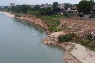 Sạt lở tại khu 13, xã Dân Quyền (huyện Tam Nông, Phú Thọ) đe dọa đến tài sản, tính mạng của người dân.