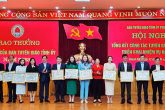 Lãnh đạo Ban Tuyên giáo Tỉnh ủy Thanh Hóa tặng Giấy khen cho các tập thể có thành tích xuất sắc năm 2023.