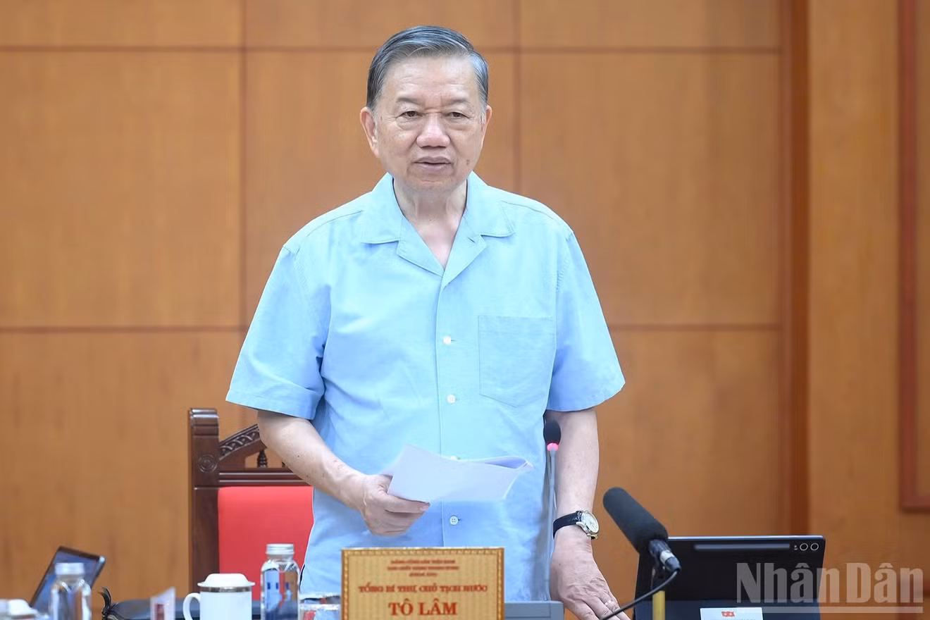 Tổng Bí thư, Chủ tịch nước Tô Lâm phát biểu chỉ đạo tại cuộc làm việc. (Ảnh: ĐĂNG KHOA)