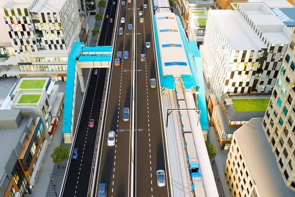 Phối cảnh tuyến Metro số 2 (Thành phố Thủ Dầu Một-Thành phố Hồ Chí Minh) do tư vấn lập báo cáo nghiên cứu khả thi và thiết kế FEED (Liên danh tư vấn)