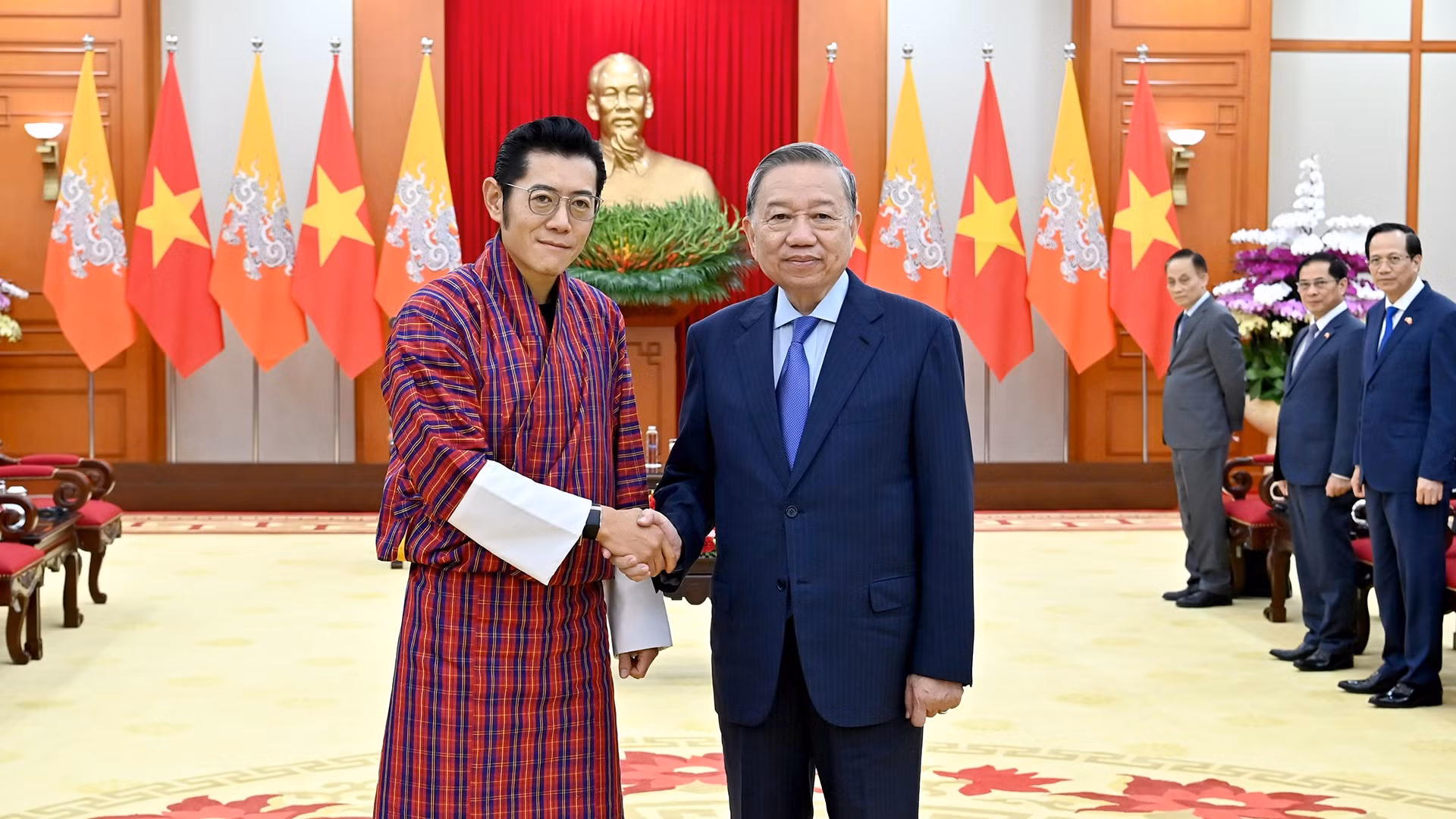 Tổng Bí thư Tô Lâm tiếp Quốc vương Bhutan Jigme Khesar Namgyel Wangchuck.