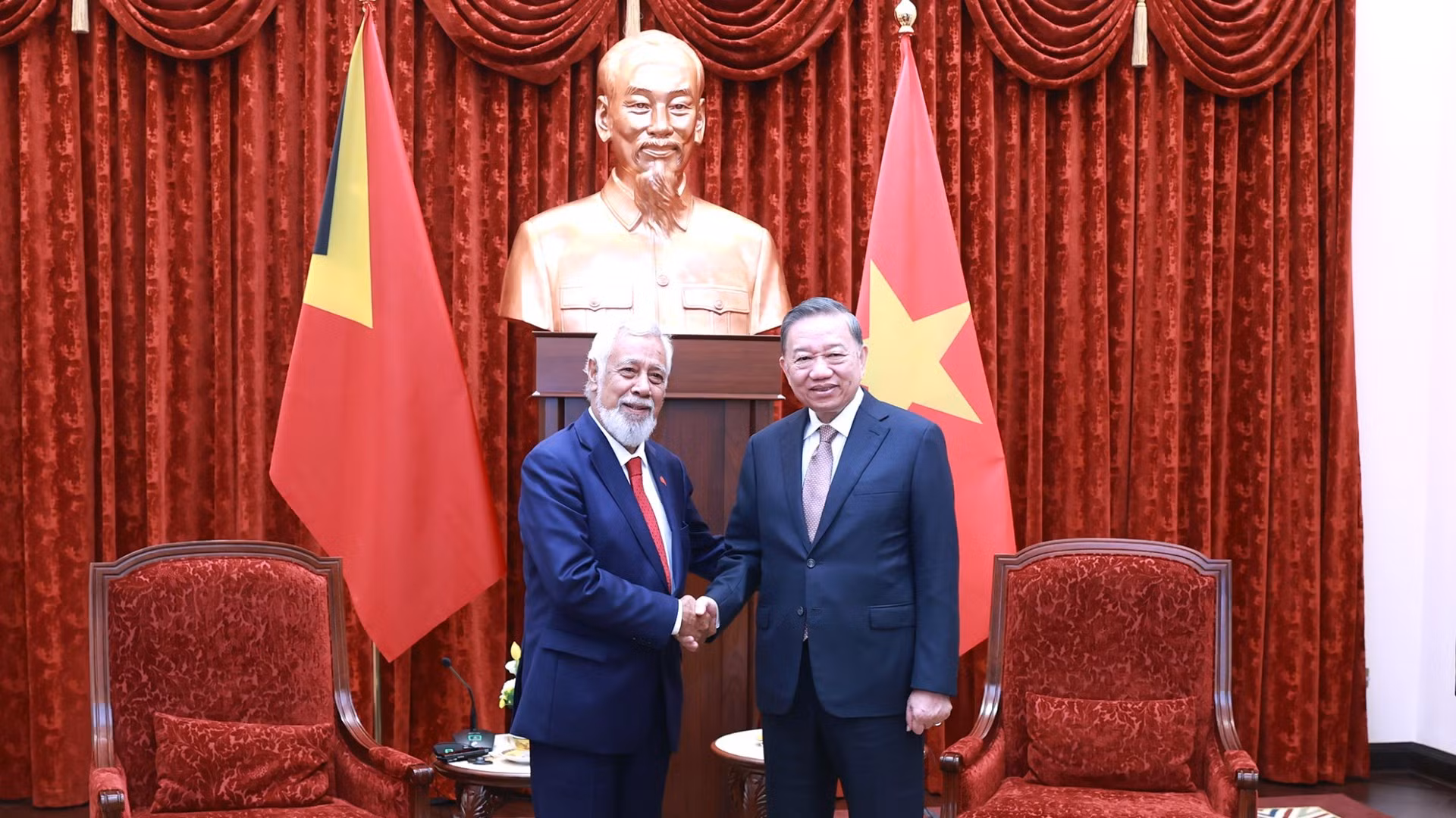 Tổng Bí thư, Chủ tịch nước Tô Lâm tiếp Thủ tướng Timor-Leste Kay Rala Xanana Gusmao. (Ảnh: ĐĂNG KHOA)