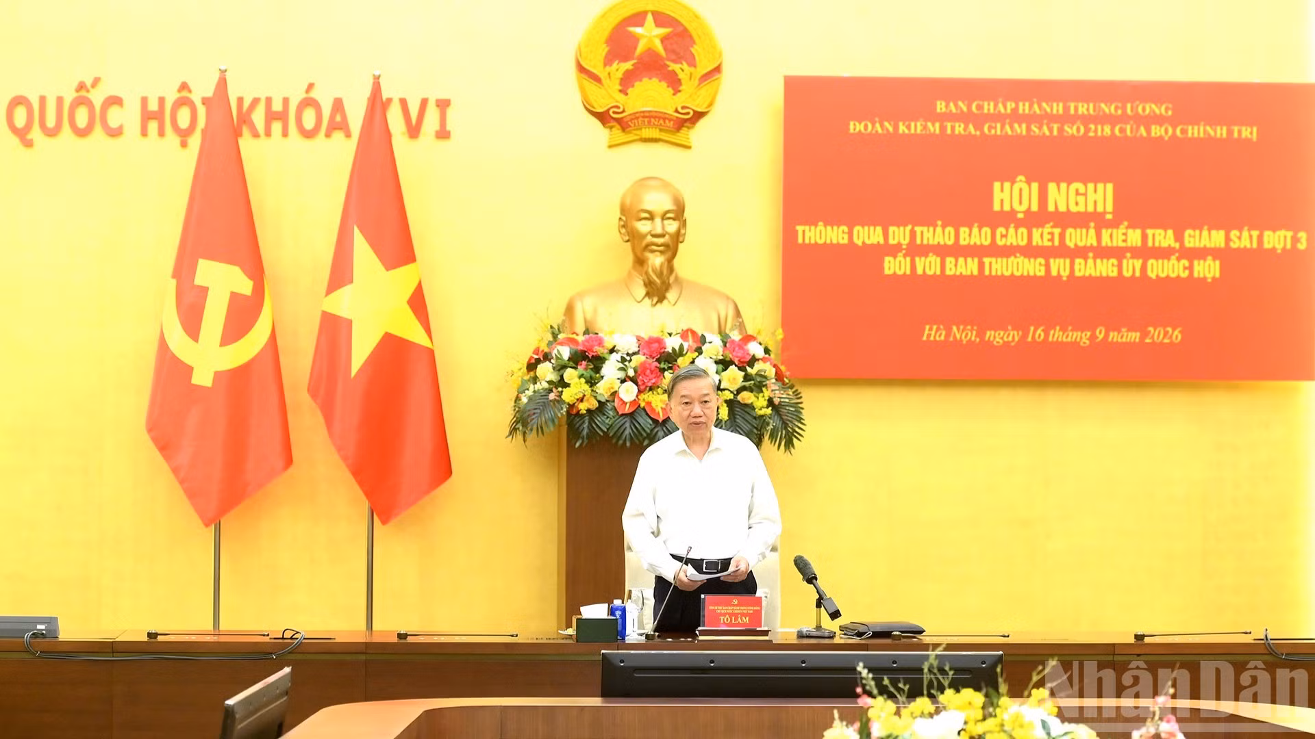 Tổng Bí thư, Chủ tịch nước Tô Lâm chủ trì Hội nghị thông qua kết quả kiểm tra giám sát đối với Ban Thường vụ Đảng ủy Quốc hội. (Ảnh: ĐĂNG KHOA)