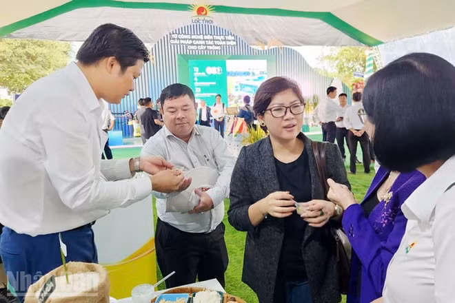 Đại biểu thưởng thức cơm chế biến từ gạo chất lượng cao.