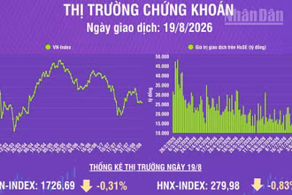 [Infographic] Chứng khoán ngày 19/8: VN-Index giảm 5,33 điểm, thanh khoản thị trường giảm
