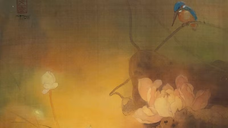 Chi tiết hài hòa giữa sự sống động và tĩnh lặng trong tranh lụa của Trương Văn Ngọc.
