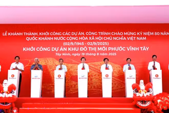 Nguyên lãnh đạo Trung ương, lãnh đạo tỉnh Tây Ninh ấn nút khởi công Khu đô thị mới Phước Vĩnh Tây.