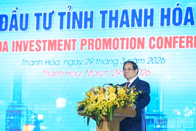 Thủ tướng Chính phủ Phạm Minh Chính phát biểu ý kiến tại Hội nghị Xúc tiến đầu tư tỉnh Thanh Hóa năm 2026. (Ảnh: Trần Hải)