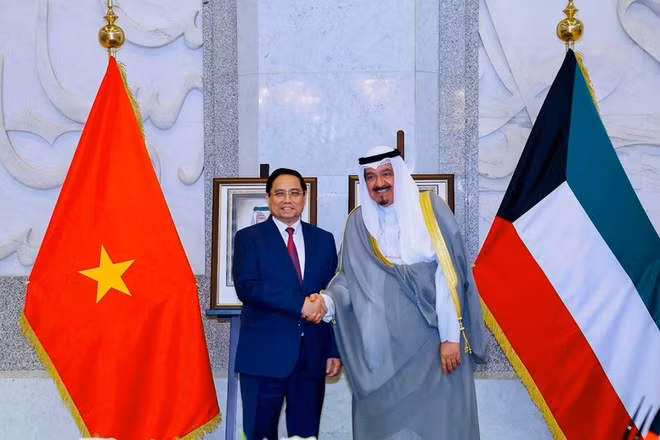 Thủ tướng Chính phủ Phạm Minh Chính và Thủ tướng Nhà nước Kuwait Sheikh Ahmad Al-Abdullah Al-Sabah. (Ảnh: Nhật Bắc/VGP)