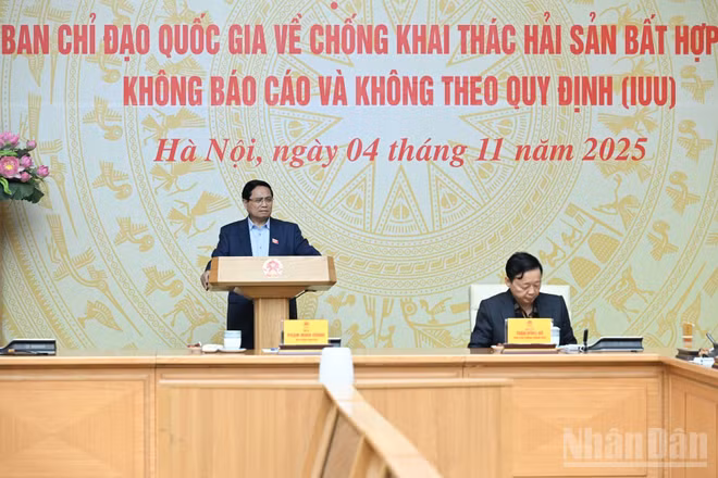 Thủ tướng Chính phủ Phạm Minh Chính chủ trì Phiên họp lần thứ 20 của Ban Chỉ đạo Quốc gia về IUU. (Ảnh: Trần Hải)