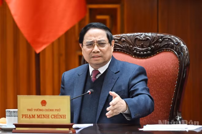 Thủ tướng Chính phủ Phạm Minh Chính phát biểu ý kiến kết luận cuộc họp. (Ảnh: Trần Hải)