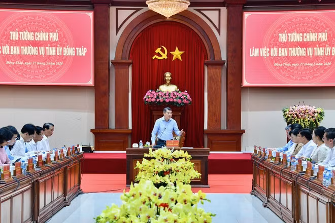 Thủ tướng Chính phủ Lê Minh Hưng chủ trì cuộc làm việc với Ban Thường vụ Tỉnh ủy Đồng Tháp. (Ảnh: THANH GIANG)