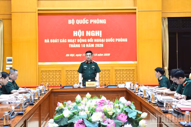 Đại tướng Phan Văn Giang chủ trì Hội nghị rà soát các hoạt động đối ngoại quốc phòng tháng 10/2026. (Ảnh: THẾ ĐẠI)