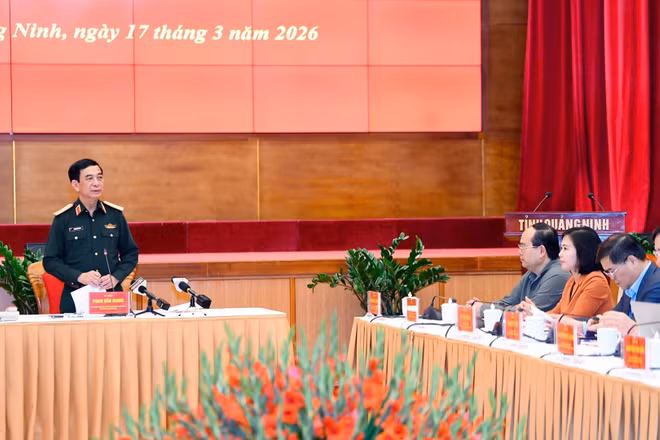 Đại tướng Phan Văn Giang phát biểu chỉ đạo tại buổi làm việc.