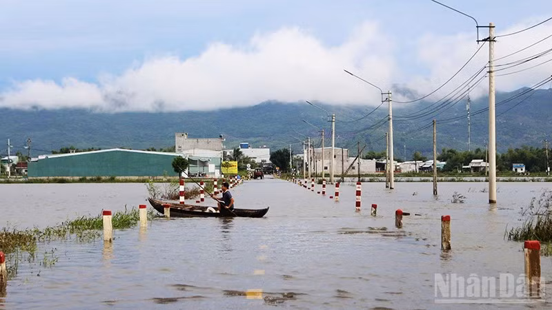 Một số nơi còn ngập cục bộ tại Tỉnh lộ 640, đoạn qua xã Tuy Phước Đông, tỉnh Gia Lai.