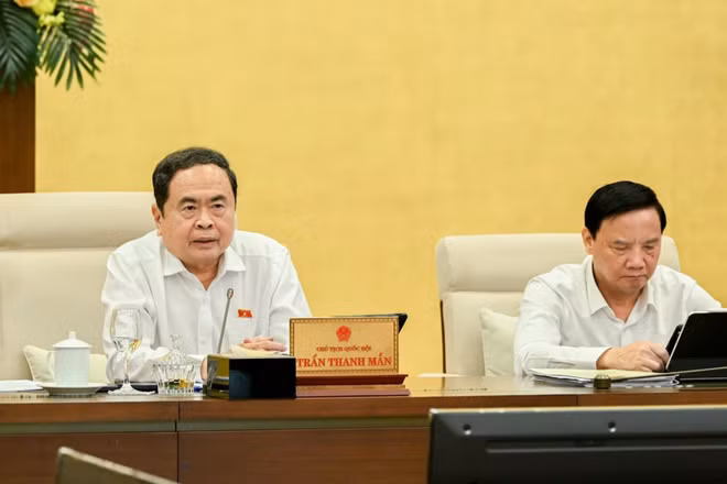 Chủ tịch Quốc hội Trần Thanh Mẫn phát biểu ý kiến tại phiên họp. (Ảnh: ĐĂNG ANH)
