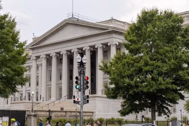 Tòa nhà Kho bạc Mỹ tại Washington, DC. (Ảnh: Xinhua/Hu Yousong)