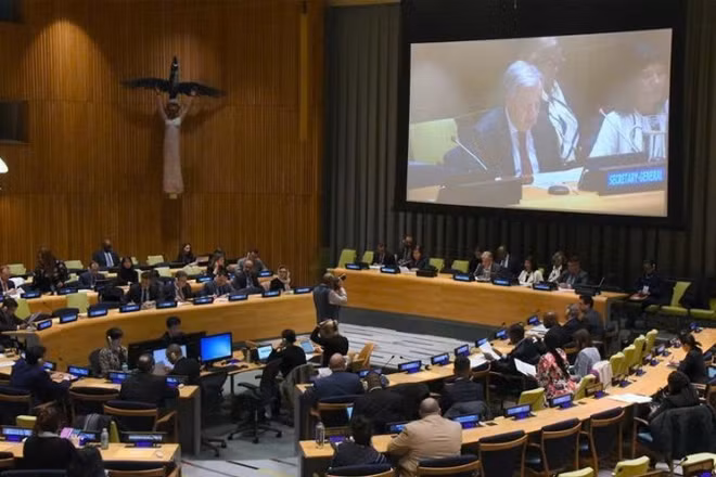Quang cảnh một cuộc họp về tình hình Palestine tại trụ sở lIên hợp quốc ở New York Mỹ. (Ảnh: THX)