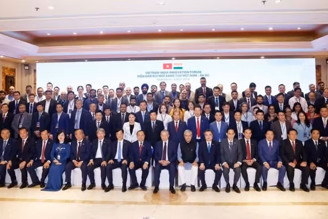 Tổng Bí thư, Chủ tịch nước Tô Lâm và các đại biểu tham dự Diễn đàn Đổi mới sáng tạo Việt Nam- Ấn Độ, chiều 6/5, tại thủ đô New Delhi, trong chương trình thăm cấp Nhà nước tới Cộng hòa Ấn Độ. (Ảnh TTXVN)