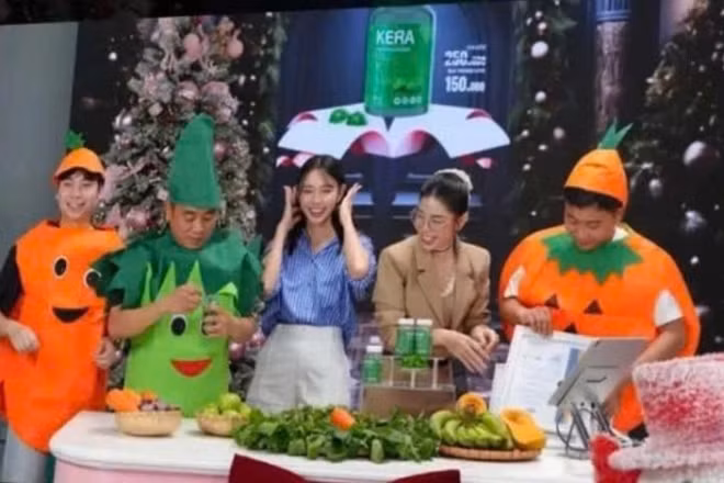 Một cảnh quảng cáo sản phẩm sai phạm trong vụ án liên quan Hằng Du Mục, Quang Linh Vlogs và Hoa hậu Thùy Tiên.