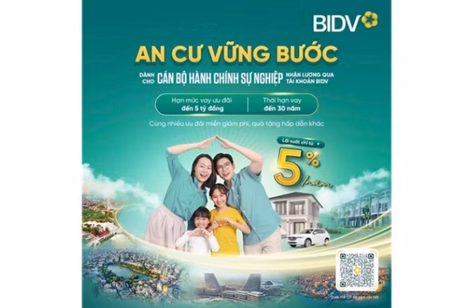 Thấu hiểu những trăn trở và nhu cầu “an cư” để yên tâm công tác, BIDV triển khai gói vay ưu đãi dành riêng cho cán bộ hành chính sự nghiệp nhận lương qua tài khoản BIDV.