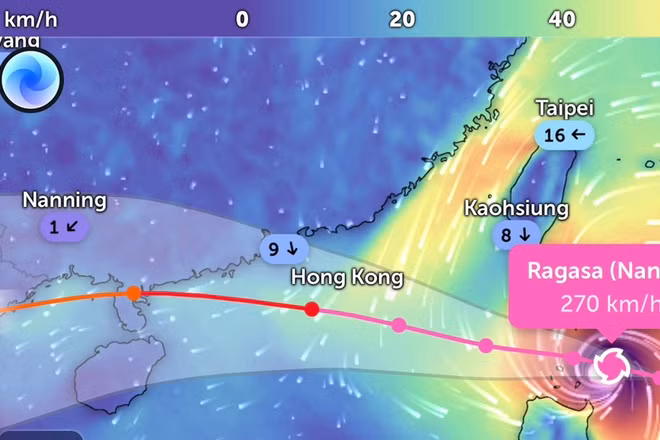 Vị trí bão Ragasa lúc 7 giờ 30 phút ngày 22/9. (Ảnh: Zoom Earth)