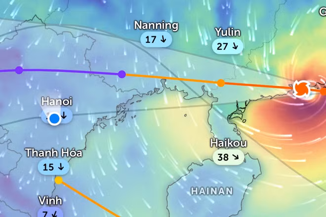 Vị trí tâm bão số 9 lúc 15 giờ 30 phút ngày 24/9. (Ảnh: Zoom Earth)