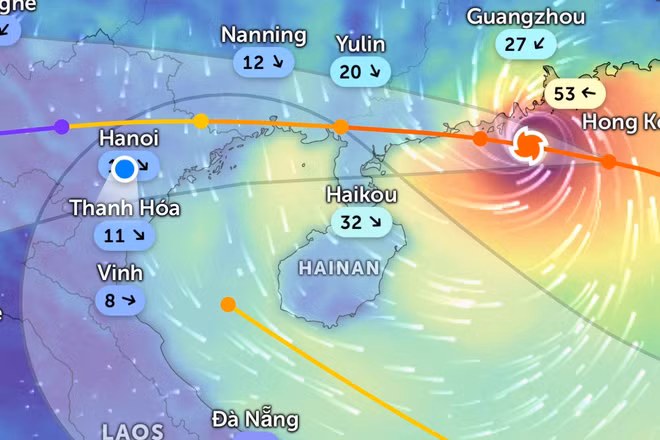 Vị trí bão số 9 lúc 8 giờ 30 phút sáng 24/9. (Ảnh: Zoom Earth)